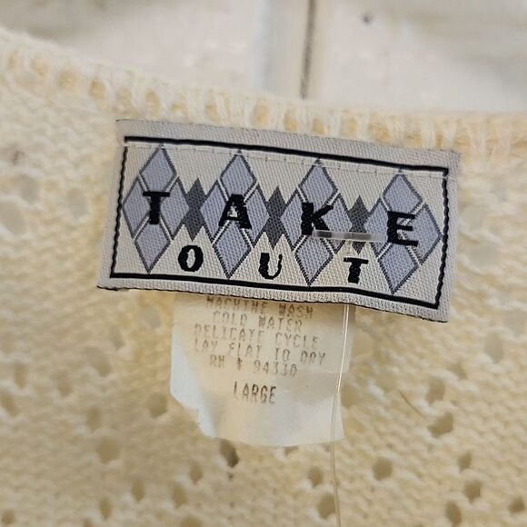 TAKE OUT Women's Vintage Cotton Knitted Long Sleeve Daisy White Cardigan Large - Picture 3 of 7